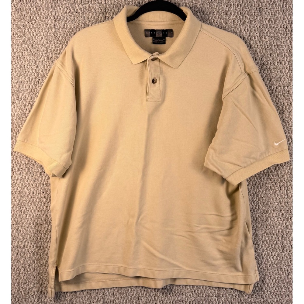 Nike Golf Polo Shirt Size Large Tan Beige Vintage Y2K Short Sleeve Cotton Mens